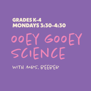 Ooey Gooey Science with Mrs. Beeber - Grades K-4 - Mondays 3:30-4:30 - 6 Sessions